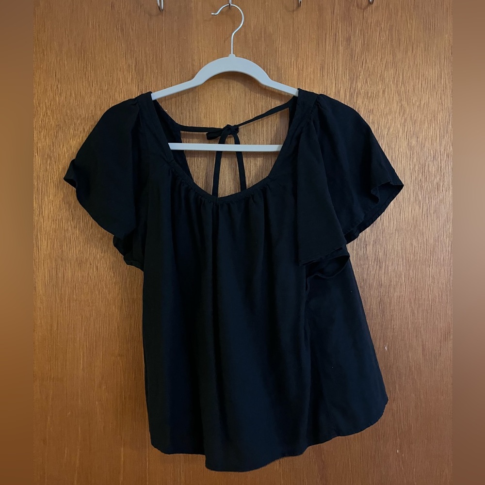Old Navy Black Flutter Sleeve Tie-Back Blouse